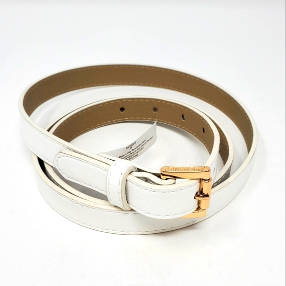 STEVE MADDEN WHITE FAUX LEATHER SKINNY BELT GOLD BUCKLE WOMEN SIZE 2X XXL - Picture 1 of 13